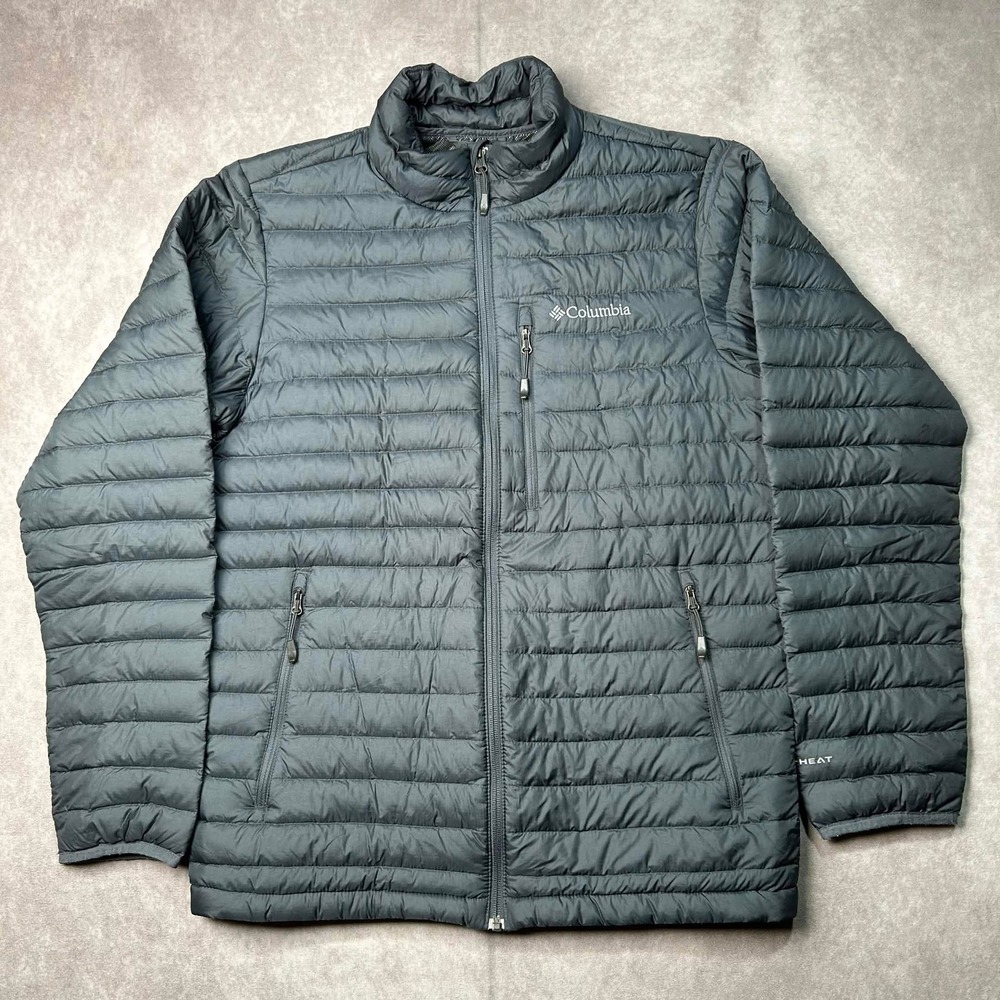 Columbia Mens Small Omni-Heat Down Puffer Jacket Black Full Zip Quilted